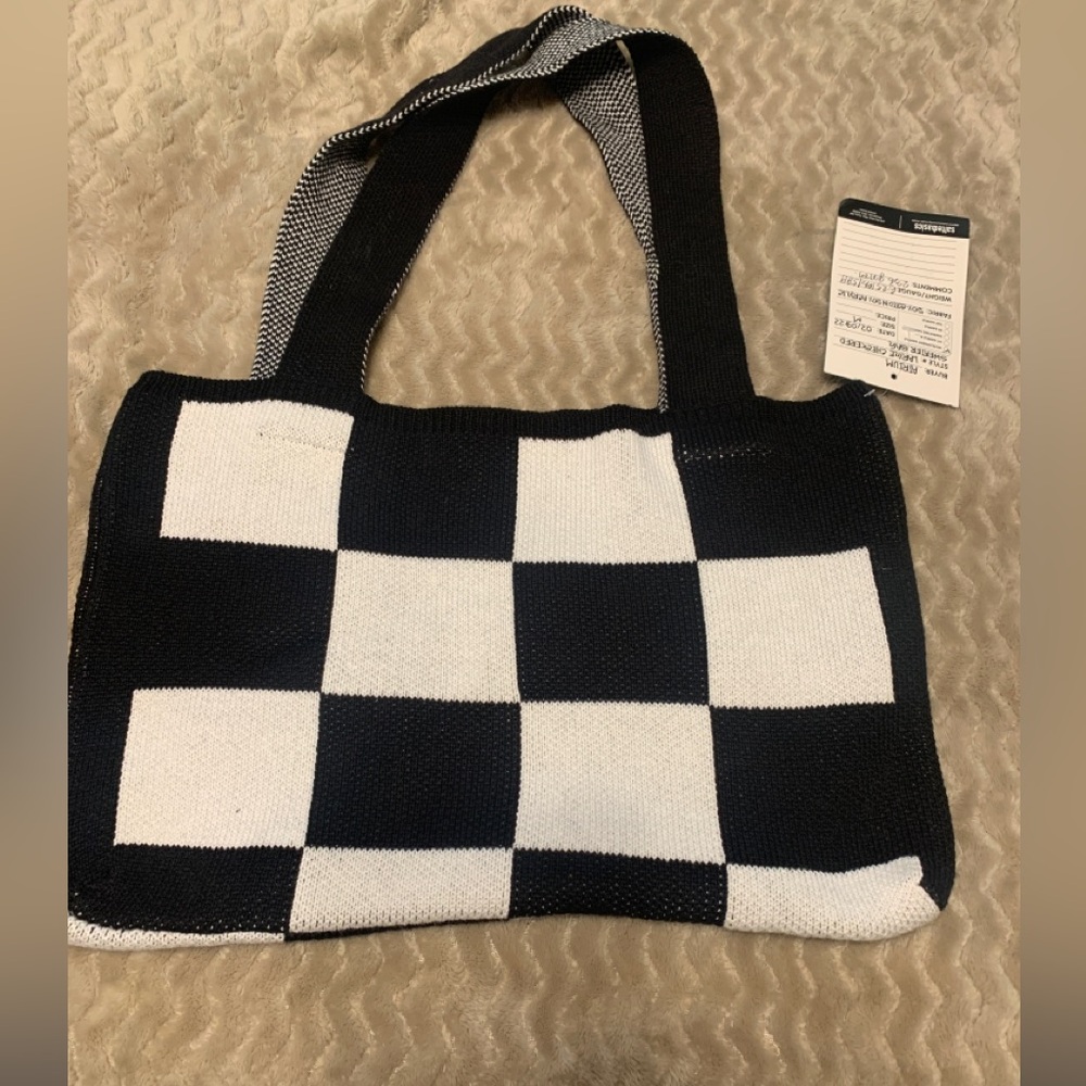 Salted basics Knit checker patterned tote bag